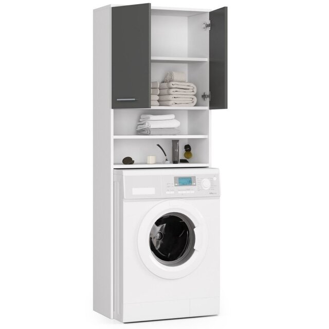 Wasmachine opbouw wit antraciet  wasmachine/ wasdroger  kast -