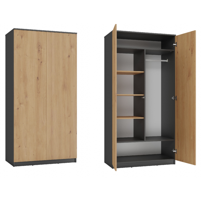 Kledingkasten SD antraciet eiken 4 legplanken roedestang