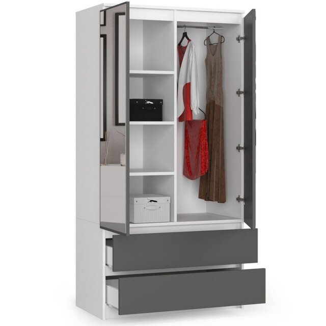 kledingkast  wit grijs met spiegel 90 cm