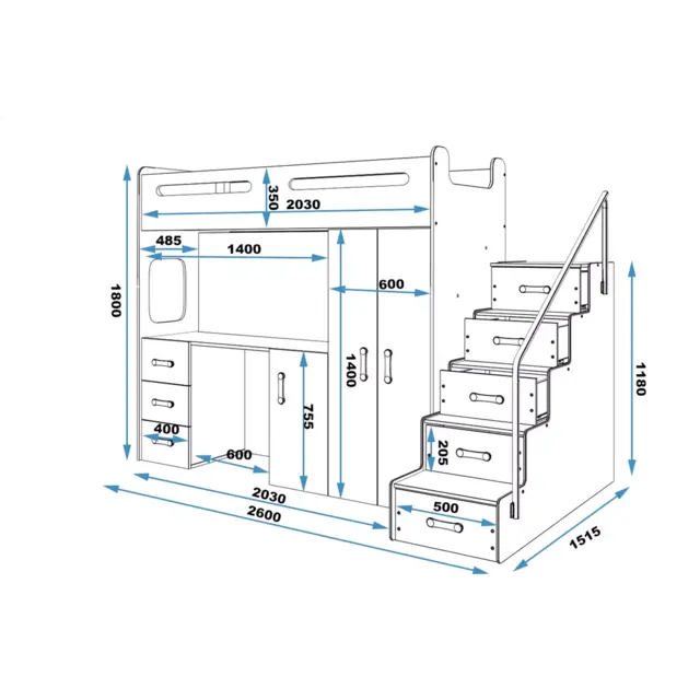 tienerbed/hoogslaper met bureau en matras Max 4 tienerbed/hoogslaper met bureau en matras Max 4