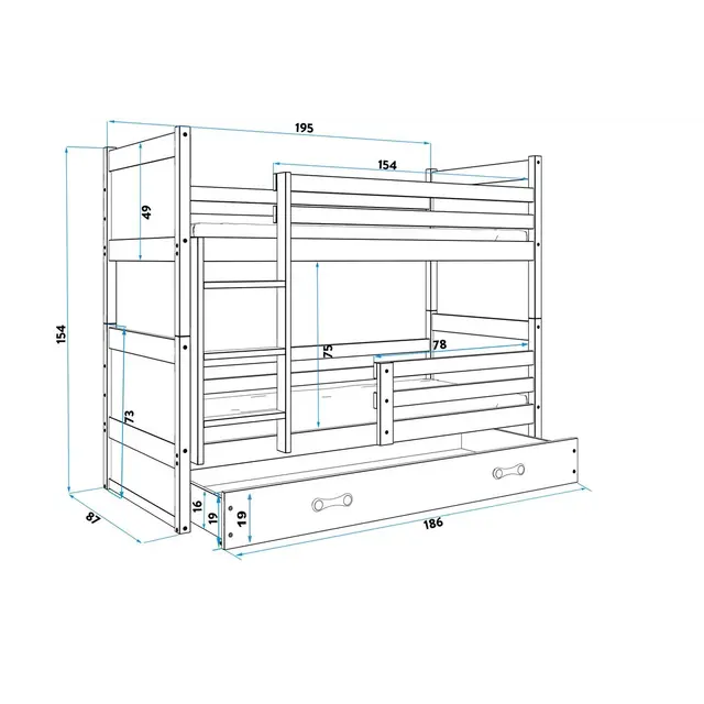 stapelbed Rico 2 pers 80 x 190  met matras en opberglade stapelbed Rico 2 pers 80 x 190  met matras en opberglade