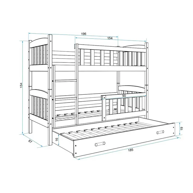 stapelbed Winnie 80 x 190 max 3 pers incl matrassen