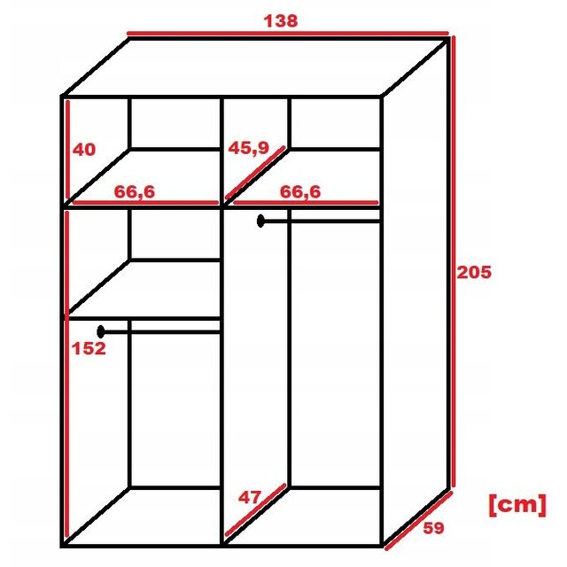 Schuifdeurkast  met spiegel  malani 138 cm