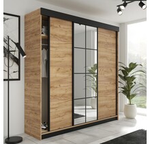 Schuifdeurkast  met spiegel eiken zwart  lamaro 200 cm