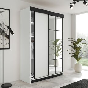 Kledingkast  Lamaro met spiegel zwart wit  138 cm
