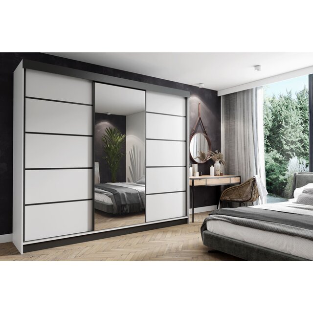 Kledingkast Amo Wit Zwart 250 cm breed