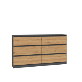 Ladekast  antraciet eiken 6 lades 120 cm