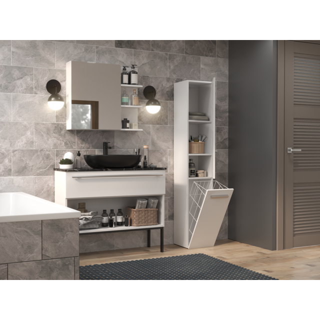 Kolomkast met wasmand wit glans Kolomkast met wasmand wit glans