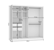 Kledingkast  zwart glans met spiegel 200 cm breed