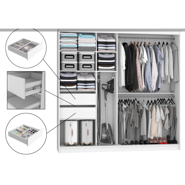 Kledingkast  zwart antraciet glans met spiegel 200 cm breed