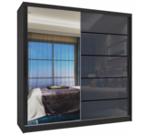 Kledingkast  zwart antraciet glans met spiegel 200 cm breed
