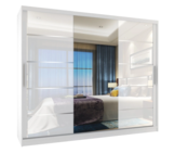 Kledingkast wit glans 235 cm  met spiegel  lades