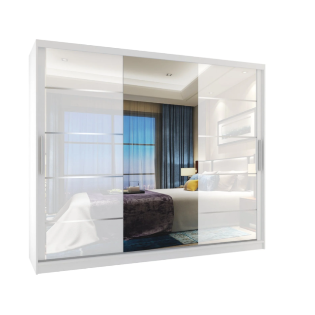 Kledingkast wit glans 235 cm  met spiegel  lades