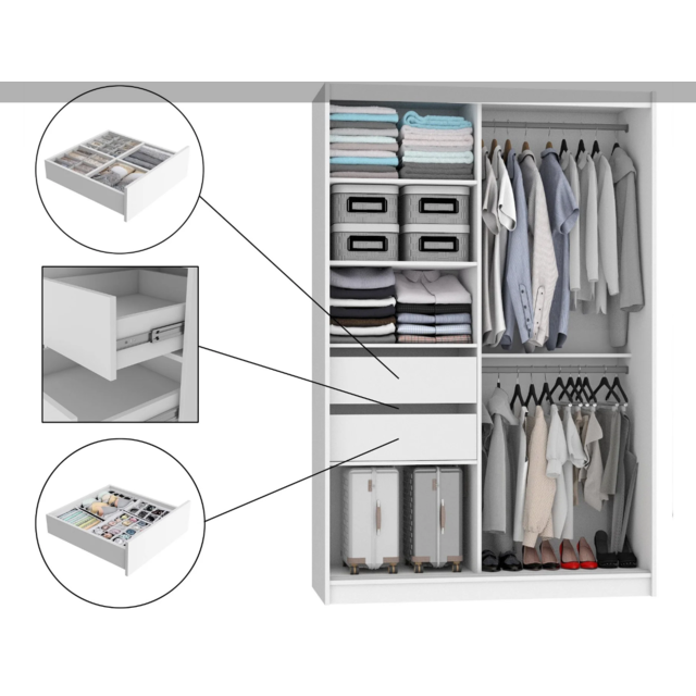 Kledingkast  wit eiken 133cm met spiegel - Kledingkast  wit eiken 133cm met spiegel -