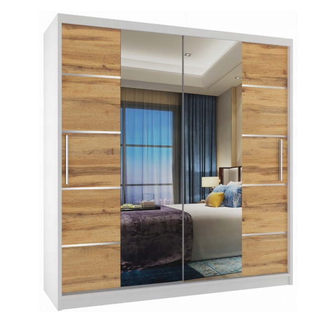 Kledingkast  wit eiken 133cm met spiegel - Kledingkast  wit eiken 133cm met spiegel -