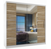 Kledingkast wit licht eiken  200 cm  met spiegel en 2 lades