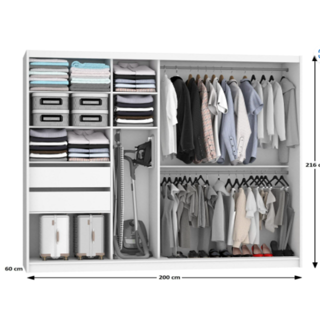 Kledingkast wit eiken  200 cm  met spiegel en 2 lades