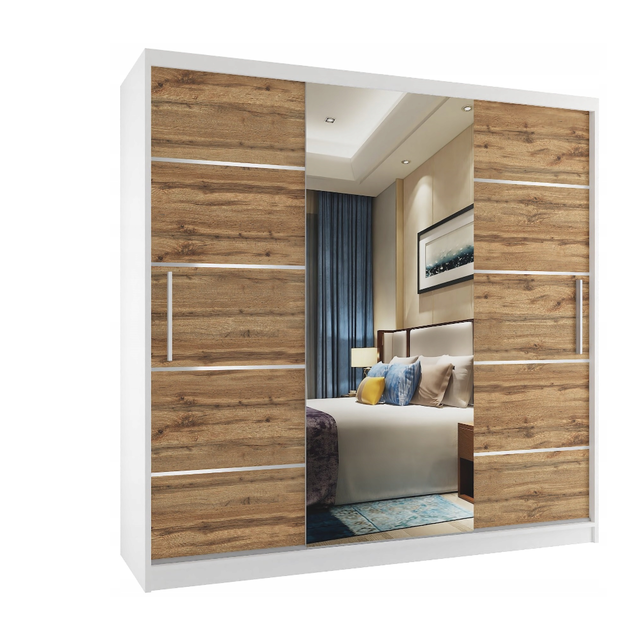 Kledingkast wit eiken  200 cm  met spiegel en 2 lades