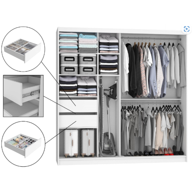 Kledingkast zwart licht eiken 200 cm  met spiegel en 2 lades