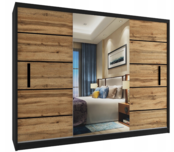 Kledingkast zwart eiken 235 cm  met spiegel en lades Kledingkast zwart eiken 235 cm  met spiegel en lades