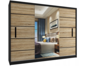 Kledingkast zwart licht eiken 235 cm  met spiegel en lades