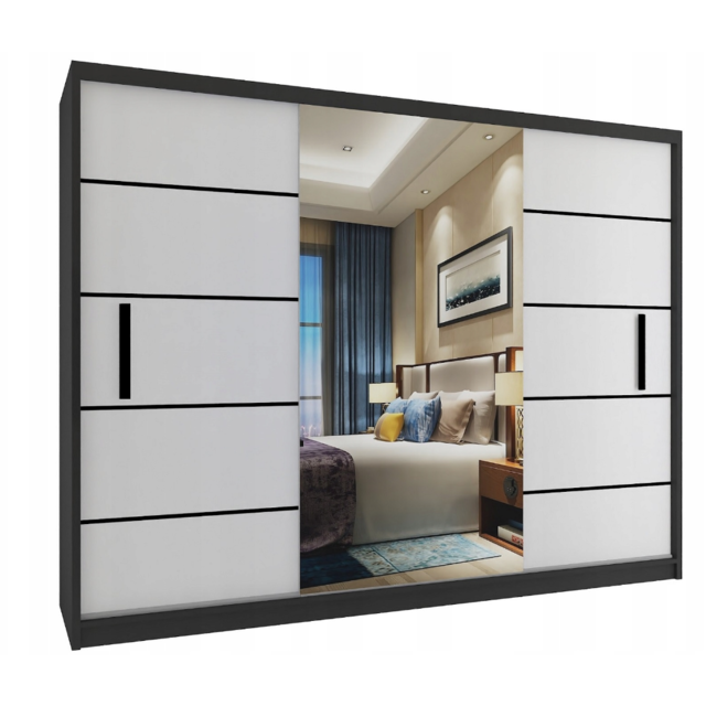 Kledingkast zwart wit 235 cm  met spiegel en lades