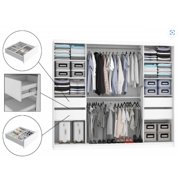 Kledingkast zwart antraciet 235 cm  met spiegel en lades