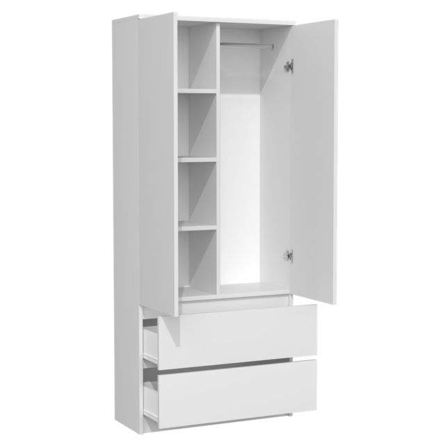 Kledingkast creme 90 cm met legplanken en roedestang