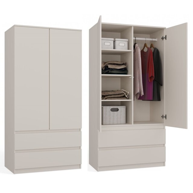 Kledingkast creme 90 cm met legplanken en roedestang