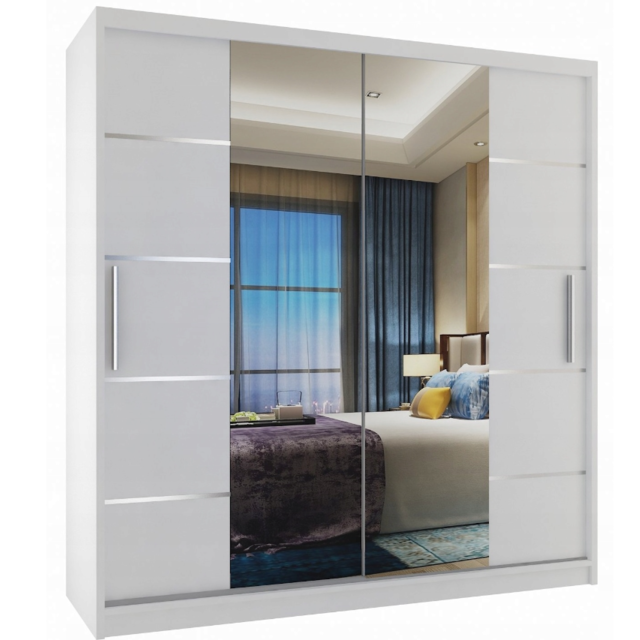 Kledingkast  wit 158 cm breed met spiegel en 2 lades