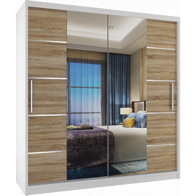 Kledingkast wit licht eiken 158 cm breed met spiegel en 2 lades