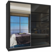 Kledingkast  zwart glans met spiegel 133 cm breed  2 lades
