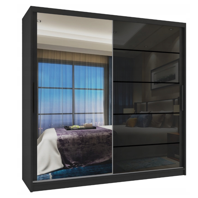 Kledingkast  zwart glans met spiegel 133 cm breed  2 lades