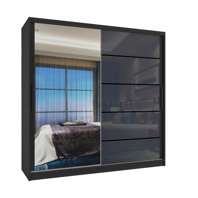 Kledingkast  antraciet glans met spiegel 133 cm breed  2 lades