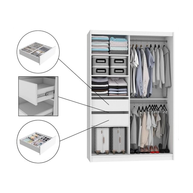 Kledingkast  antraciet glans met spiegel 133 cm breed  2 lades