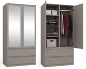 Kledingkast  Met Spiegel klei 90 cm  lades