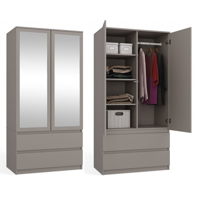 Kledingkast  Met Spiegel klei 90 cm  lades