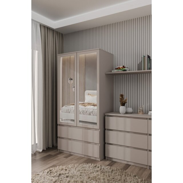 Kledingkast  Met Spiegel klei 90 cm  lades