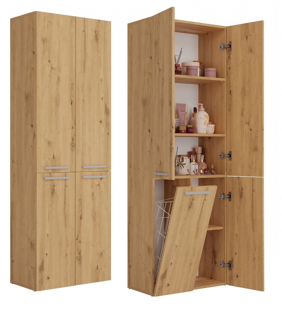 vidaXL Badkamerkast met rolhouder 20,5x22x72 cm artisanaal eikenkleur, badkamer opbergkast, badkast, wasruimtekast, toilet opbergkast