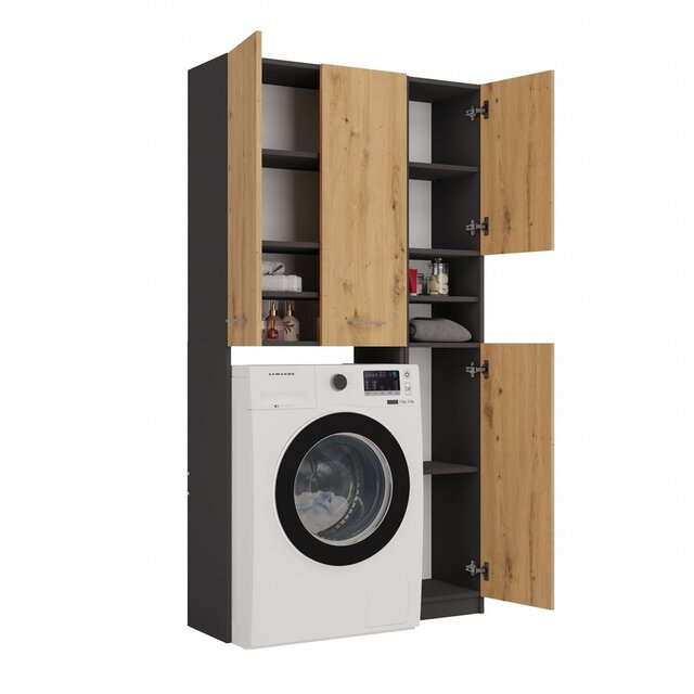 Wasmachine Ombouw Antraciet Eiken-Opbouwmeubel -Wasmachinekast