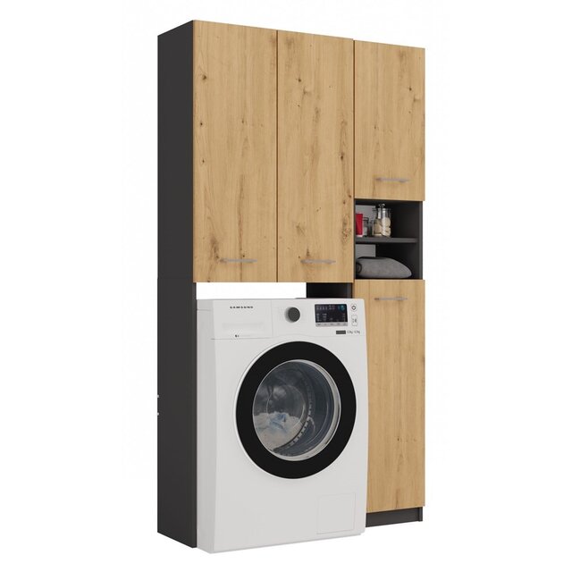Wasmachine Ombouw Antraciet Eiken-Opbouwmeubel -Wasmachinekast