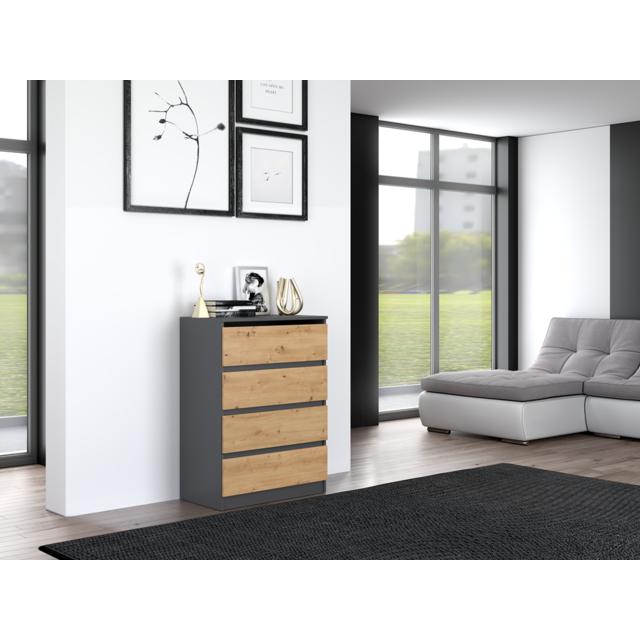 Ladekast  4 lades antraciet eiken