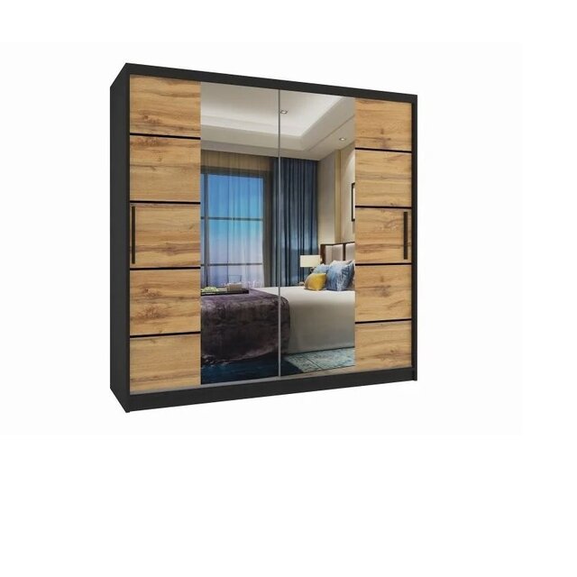 Kledingkast zwart eiken 200 cm  met spiegel