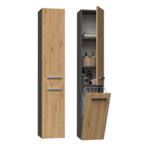 kolomkast antraciet eiken nel 4 met wasmand