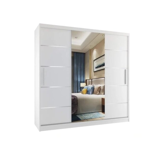 Kledingkast wit 200 cm  met spiegel en 2 lades