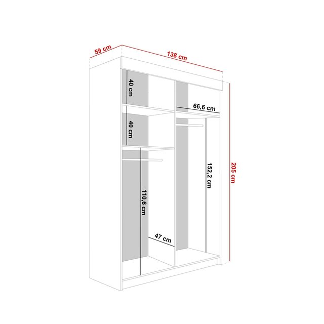 Schuifdeurkast  met spiegel  lamaro 138 cm  zwart