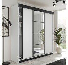 Schuifdeurkast  met spiegel  lamaro 250 cm   wit zwart