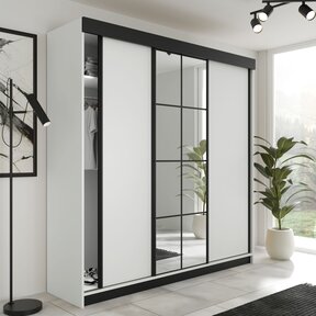 Kledingkast Lamaro 250 cm  met spiegel wit zwart