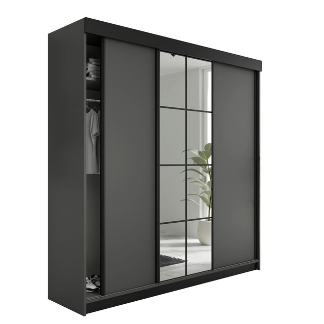 Schuifdeurkast  met spiegel  lamaro 250 cm zwart antraciet