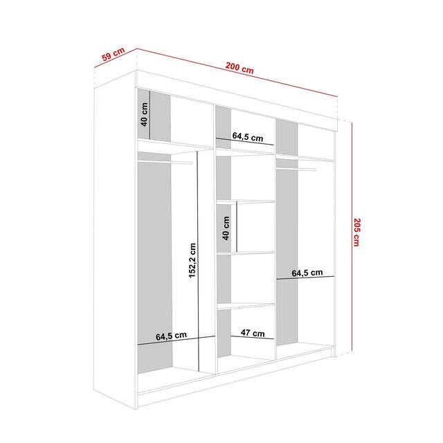 Schuifdeurkast  met spiegel  lamaro 200 cm   wit zwart